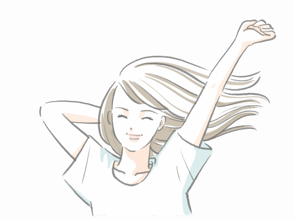 坐骨神経痛の改善後、スッキリとリラックスした女性のイラスト|西宮・苦楽園リラクゼーションサロンかくれ家