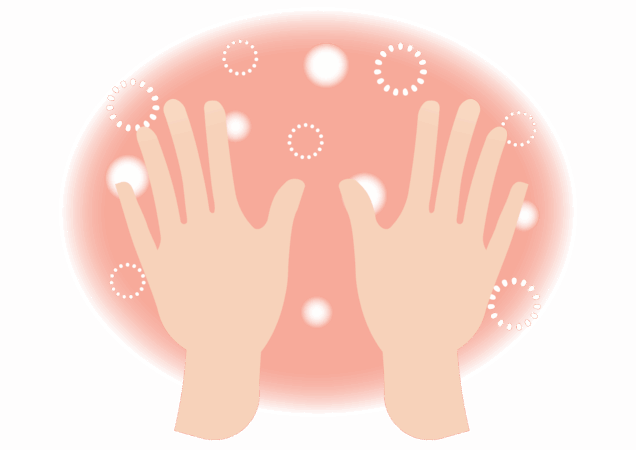 温かなエネルギーで身体を包み込む施術イメージのイラスト