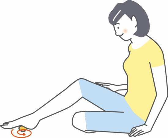 女性がゴルフボールで足裏を刺激しているイメージイラスト|西宮・苦楽園リラクゼーションサロンかくれ家