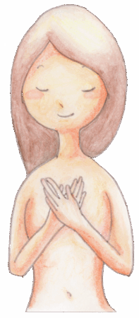 胸の前で手を重ね、目を閉じて安らいでいる女性のイラスト