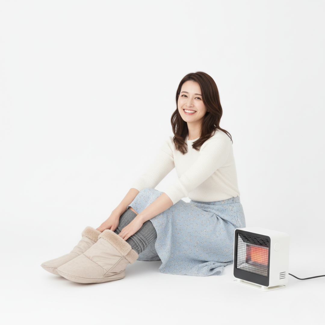 冷え性の女性/足元を温める様子