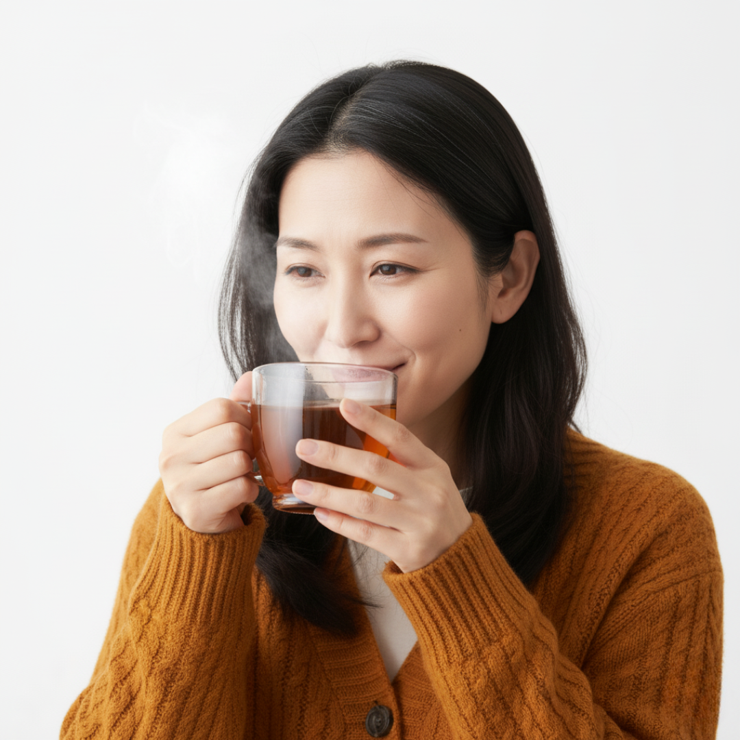施術後、水分をしっかり摂取されている女性のイメージ