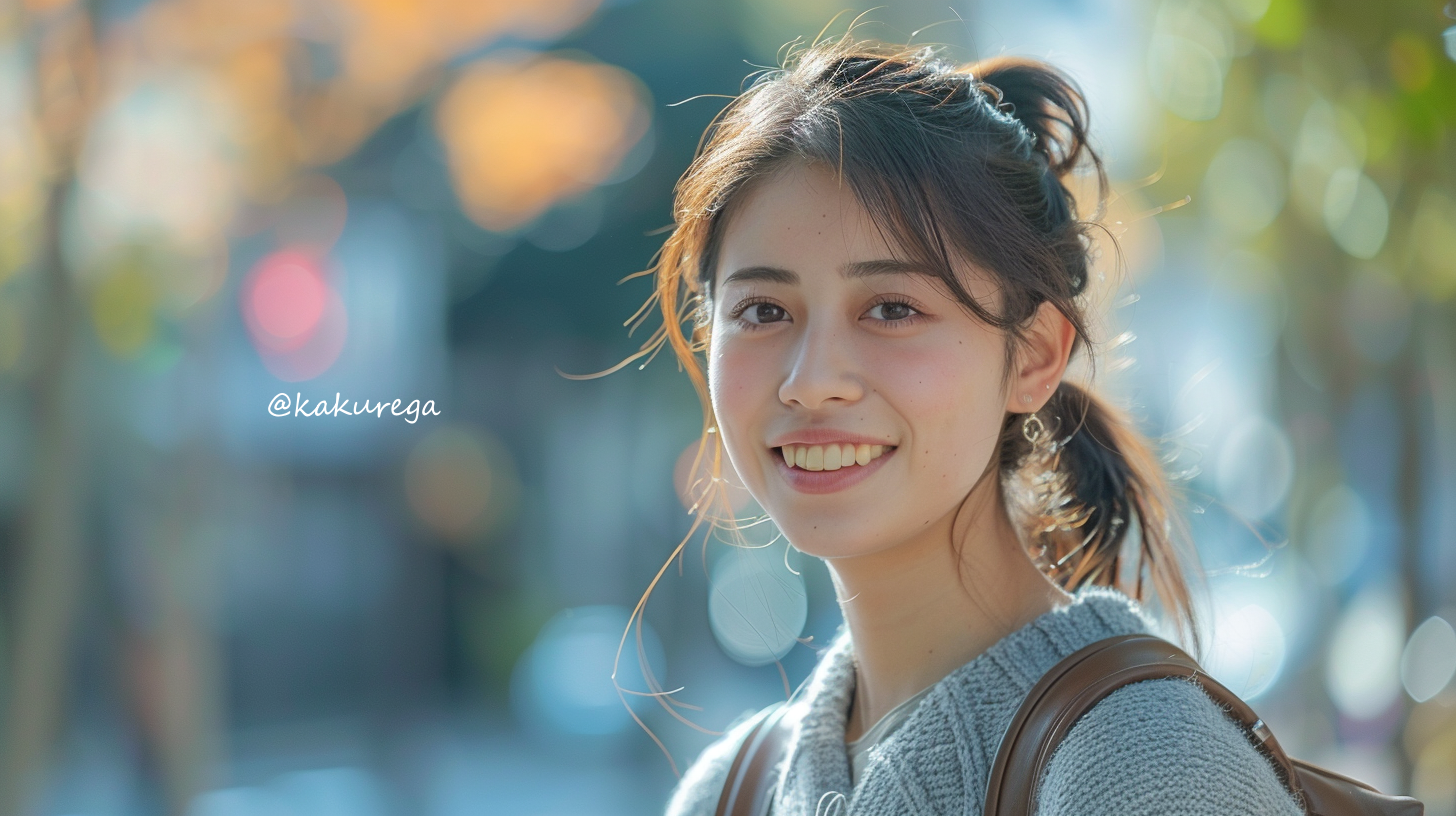 ポニーテールの女性の笑顔。ナチュラルで元気な雰囲気