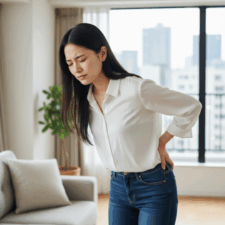 腰痛がつらすぎて腰を押さえる女性のイメージ