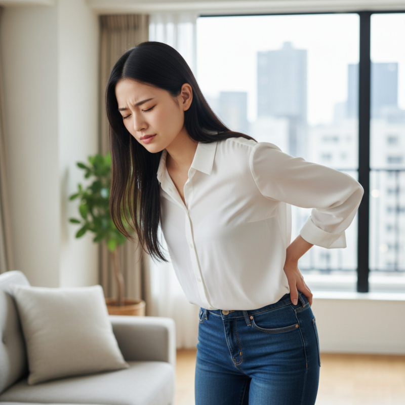 腰痛がつらすぎて腰を押さえる女性のイメージ