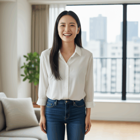 腰痛が改善されてきて笑顔になってきた女性のイメージ