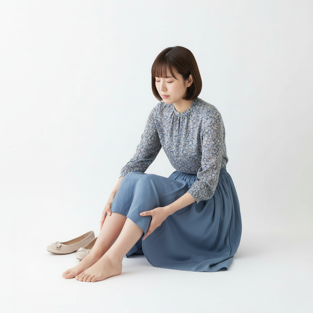むくんで靴が履けない女性のイメージ