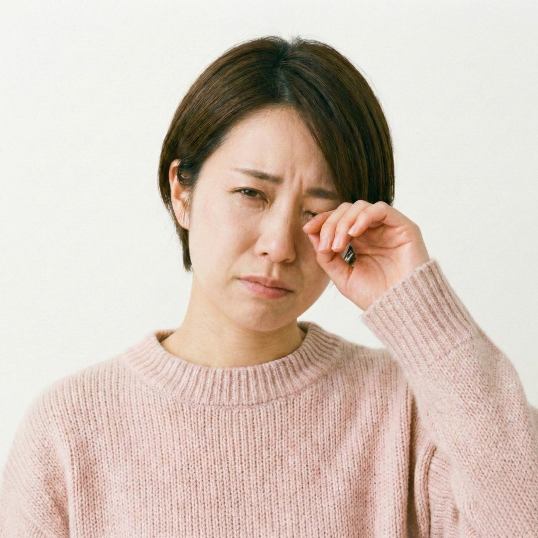 目がしょぼしょぼしている女性
