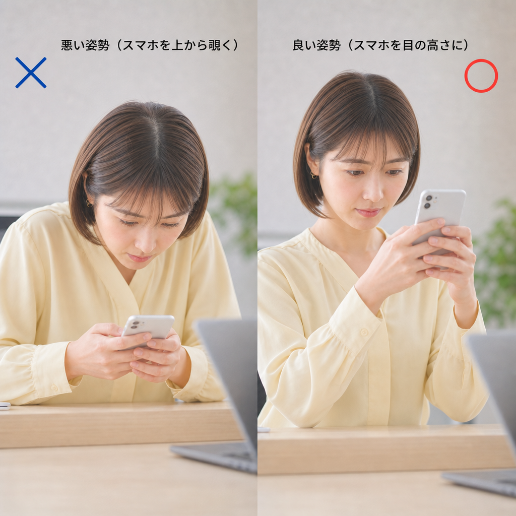 スマホ良い姿勢と悪い姿勢