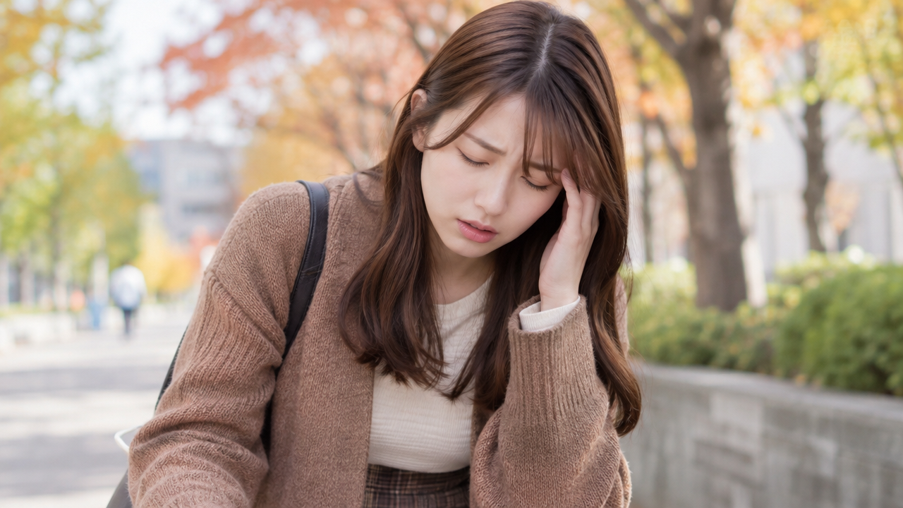 ふわっと頭痛に苦しむ女性